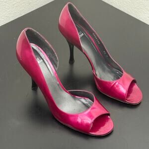 Stuart Weitzman Magenta Patent Leather Peep Toe Heels Pumps 8.5M
